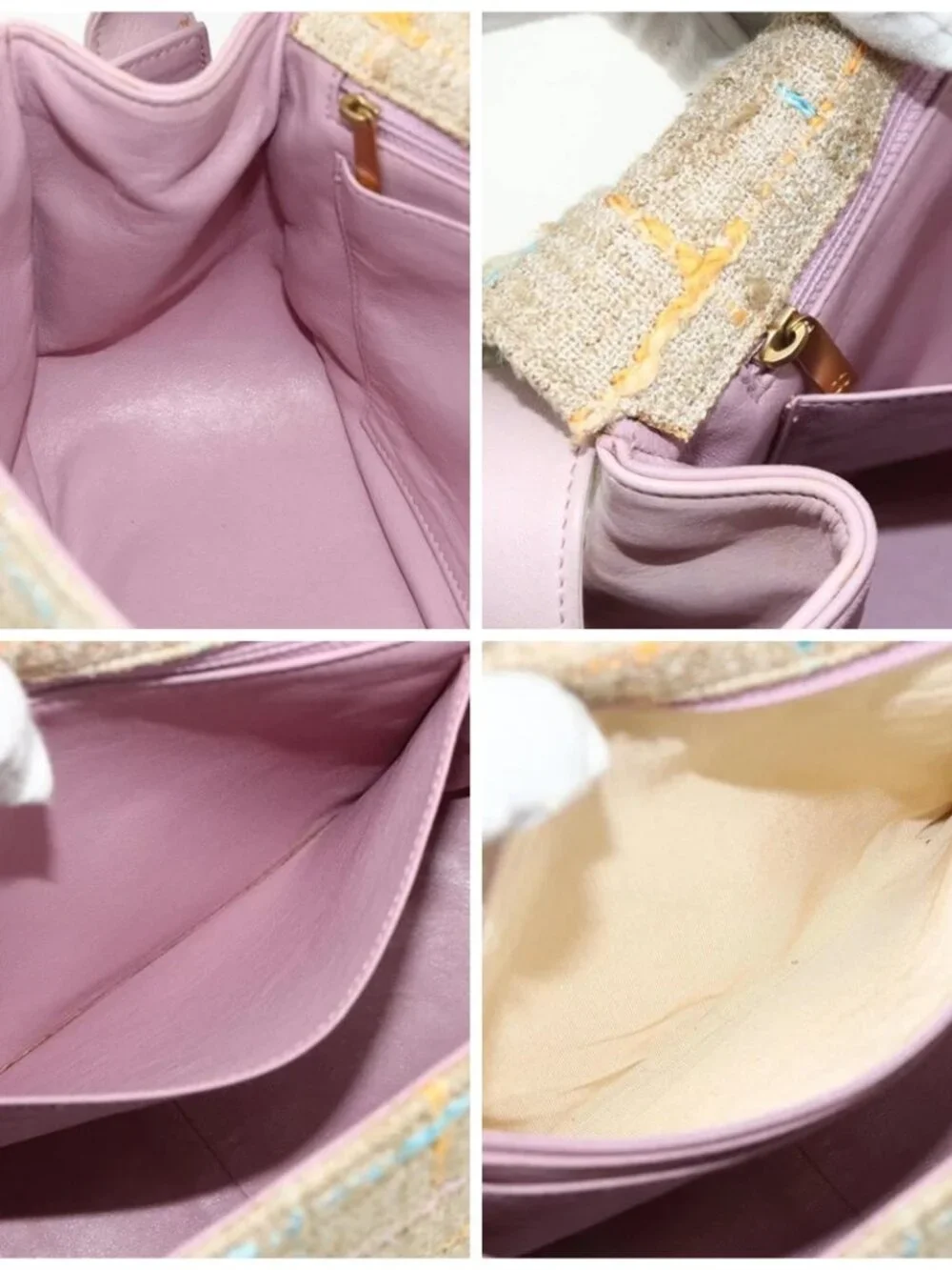 CHANEL 2.55 Shoulder Bag Tweed Pink Gold CC Auth 179020SAV